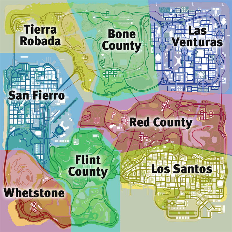 Карта районов GTA: San Andreas