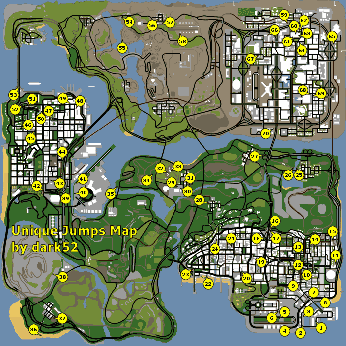 Карта уникальных прыжков GTA: San Andreas