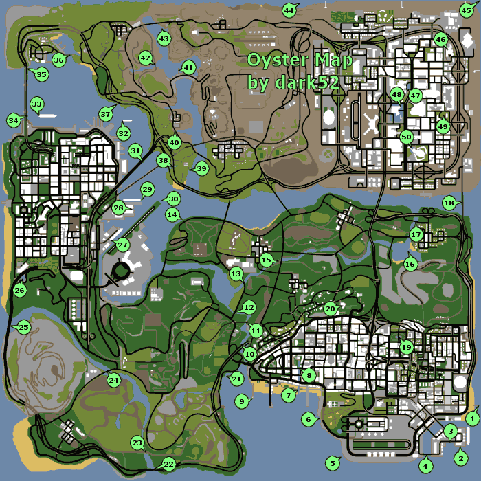 Карта раковин в GTA: San Andreas