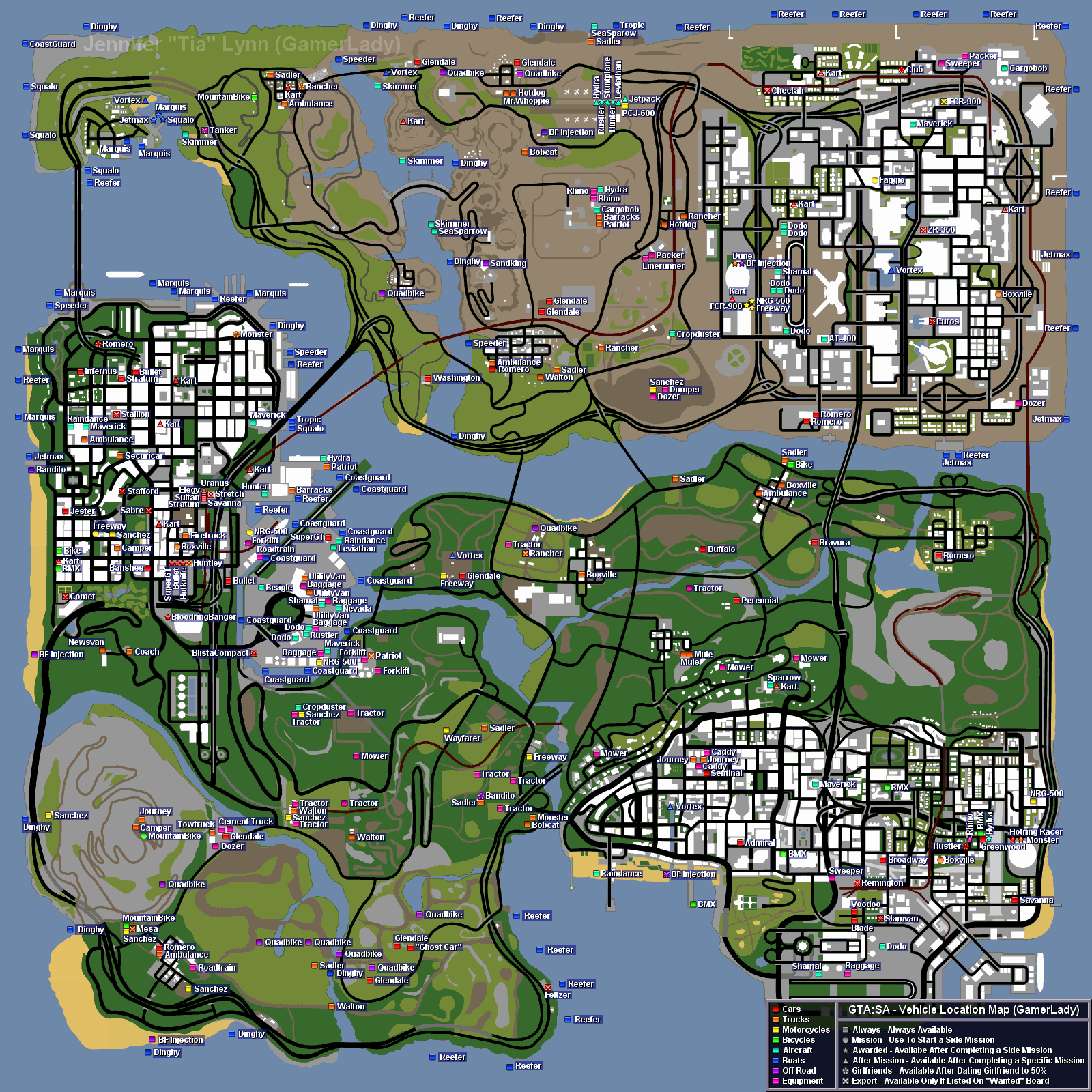 Карта транспорта в GTA: San Andreas