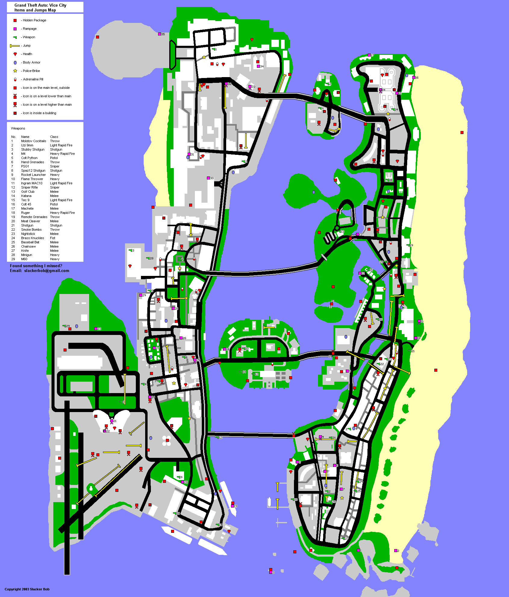 Карта прыжков и объектов в GTA: Vice City