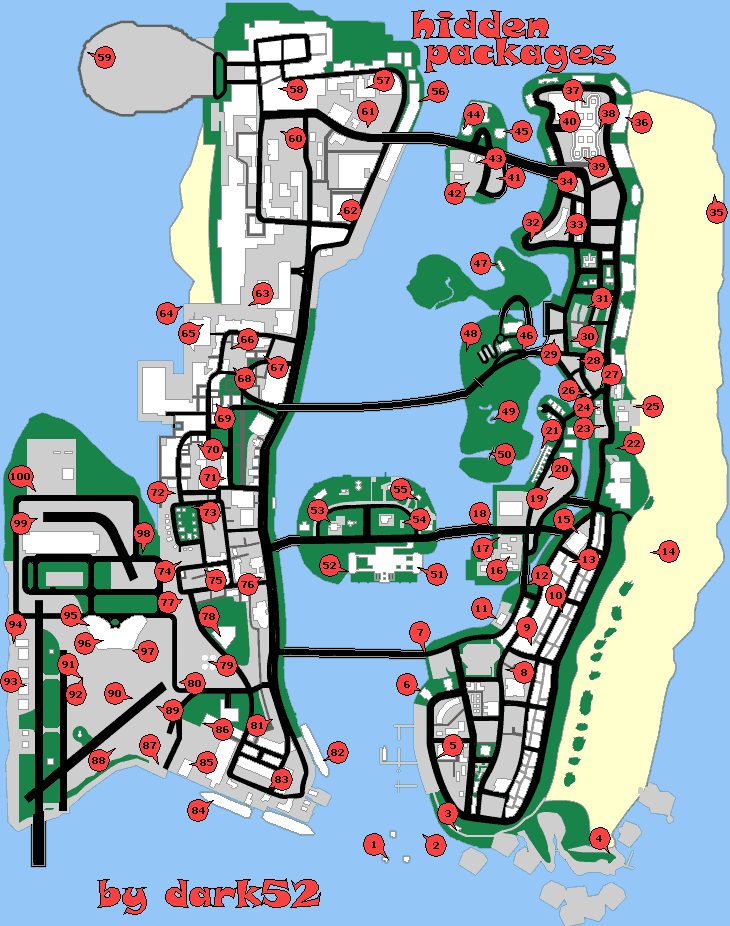 Карта cекретных пакетов в GTA: Vice City